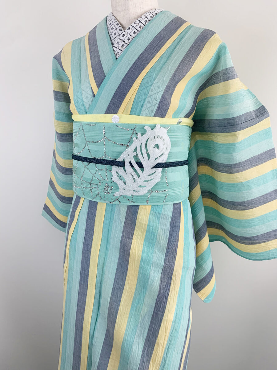 【即納品】小千谷縮LANE紺黄浅葱（プレタ）Ｍサイズ - [玉のり]TAMANORI online shopping.