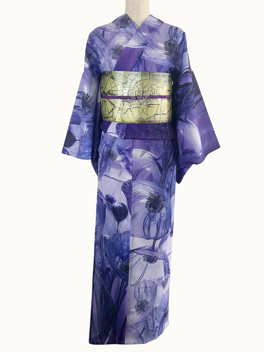 【即納品】セオα単衣片面プリントキモノ/ガラスのポピー紫紺Ｓサイズ - [玉のり]TAMANORI online shopping.