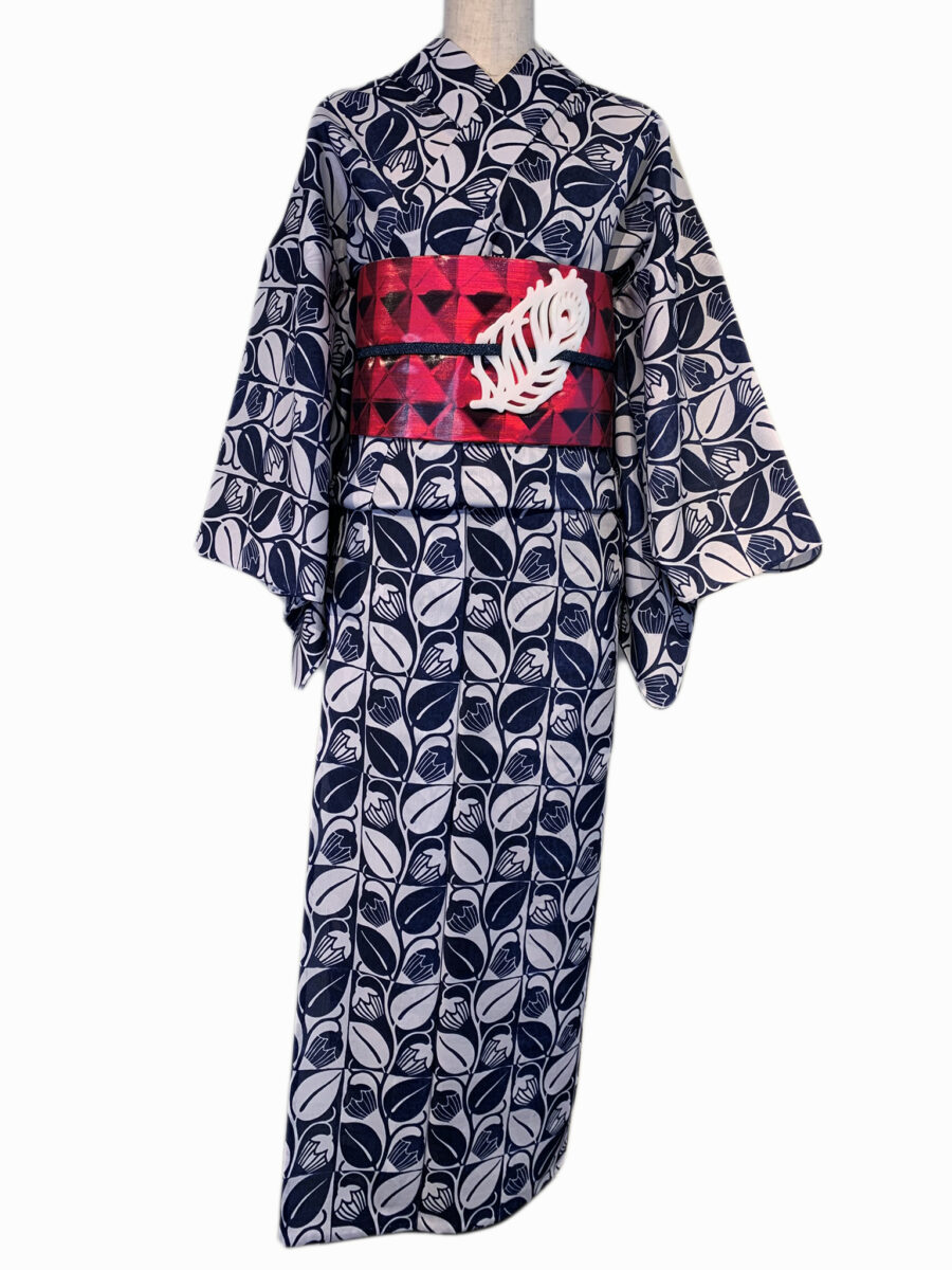 【即納品】セオα単衣片面プリントキモノ/レトロ花ネイビーＳサイズ - [玉のり]TAMANORI online shopping.