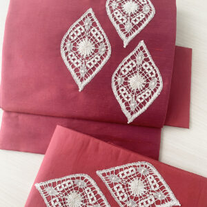 シルクシャンタンにスペイン ボビンレースモチーフ作り帯