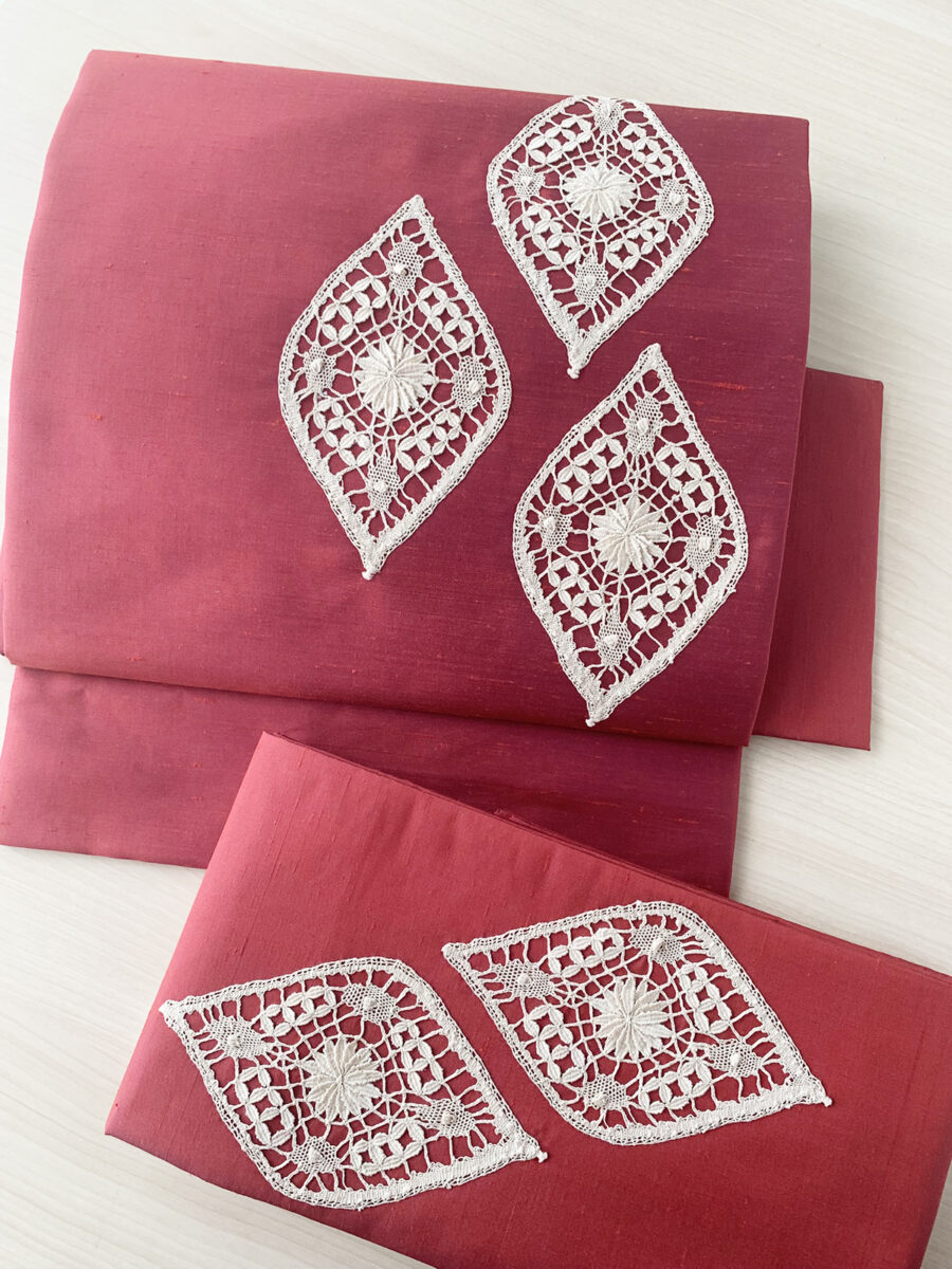 シルクシャンタンにスペイン ボビンレースモチーフ作り帯 - [玉のり]TAMANORI online shopping.