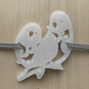 帯プレート小鳥/ミルキーホワイト・シルバーラメ